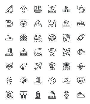 42 High Resolution Icons for Ocean in Editable Regular Line Format vector