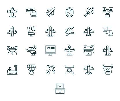 25 128x128 Regular Line Icons optimized for Aircraft Display Perfect display vector