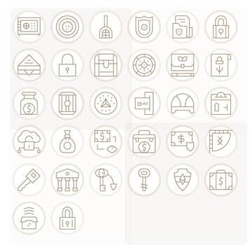 32 Thin Line Icons from Vault in 128x128 Pixel Aligned Quality vector