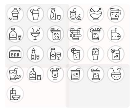 Cocktail Icon Repository containing 25 Regular Line Retina Ready Pixel Aligned graphics vector