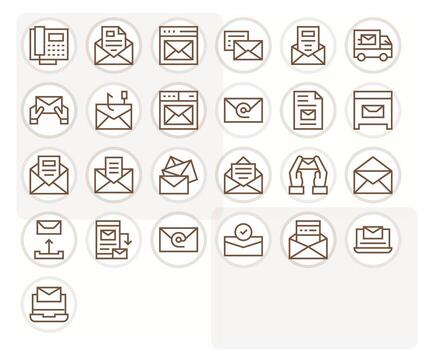 25 Pixel Optimized 256x256 Icons for Electronic Mail in elegant Regular Line design vector
