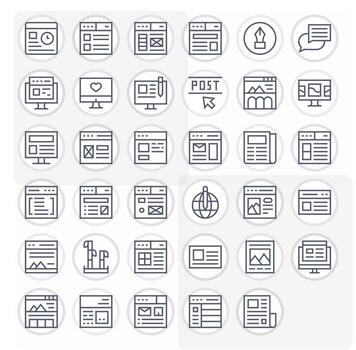 Blog icono colección presentando 35 píxel optimizado 64 x 64 regular línea diseños vector