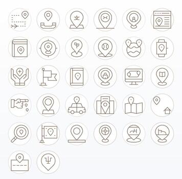 Pinpoint Location Icon Toolkit featuring 32 Grid Fitted 64x64 Thin Line elements vector