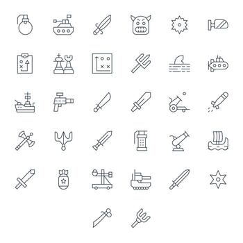 ataque exclusivo conjunto presentando 32 Delgado línea píxel alineado alto resolución íconos vector