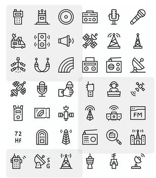 42 64 x 64 íconos para radio en píxel alineado regular línea formato vector