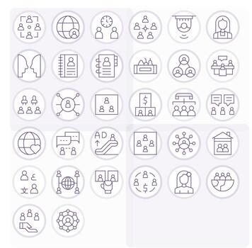 32 High Resolution Thin Line Editable Icons for People Projects vector