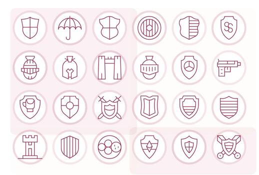 24 Icons for Defense Mechanism optimized in Pixel Aligned Retina Ready Thin Line resolution vector