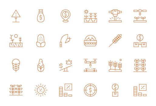 24 Icons for Yield optimized in Pixel Aligned 64x64 Thin Line resolution vector