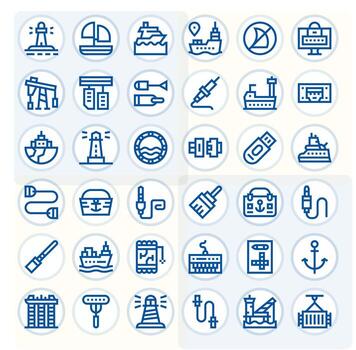 Port Professional Set with 36 Bold Line Pixel Optimized 128x128 Icons vector