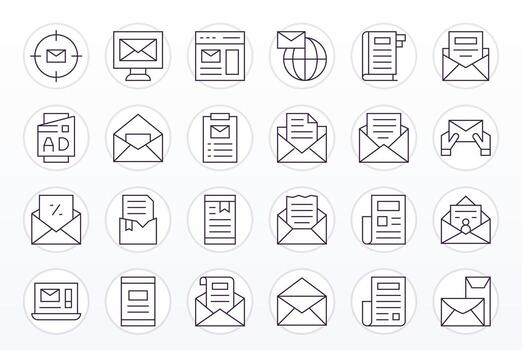24 Thin Line Icons from Newsletter in 128x128 Pixel Aligned Quality vector