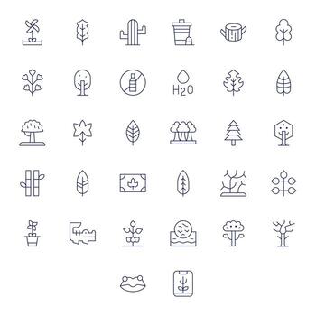 32 High Resolution Icons for Ecology with Pixel Optimized Thin Line clarity vector