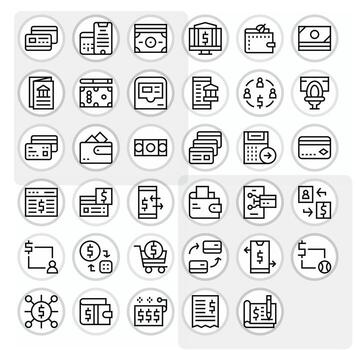 35 Icons for Debit optimized in PIXEL Perfect 256x256 Regular Line resolution vector