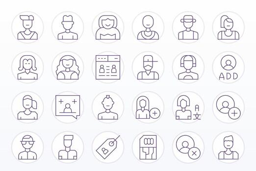 24 256x256 Icons for Subscriber in Grid Fitted Thin Line Format vector