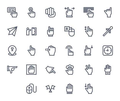 28 High Resolution Icons for Pointer in Pixel Aligned Bold Line Format vector