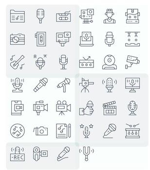 40 Icons for Recording featuring 128x128 Pixel Optimized Thin Line Graphics vector