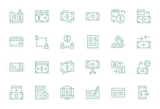 24 Thin Line Grid Fitted Icons for Debit Graphics vector