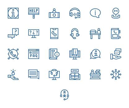 25 Icons for Support Center optimized in Display Perfect High Resolution Regular Line resolution vector