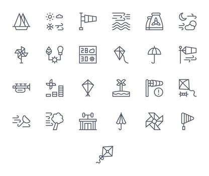 25 regular línea íconos para viento en crujiente alto resolución detalle mejorado resolución vector