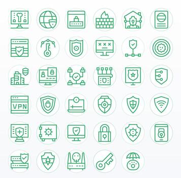 35 256x256 íconos para cortafuegos en cuadrícula equipado regular línea formato vector