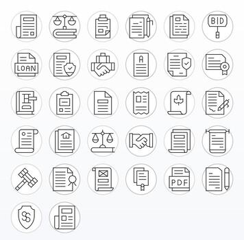 Contract Essential Set including 32 Pixel Aligned Thin Line 128x128 Icons vector