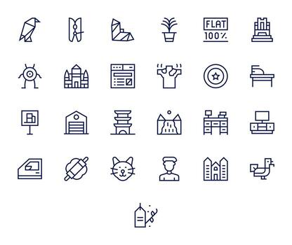 25 256x256 Regular Line Icons optimized for Flat Pixel Optimized display vector