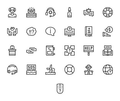 Help Icon Toolkit featuring 25 Grid Fitted 128x128 Regular Line elements vector