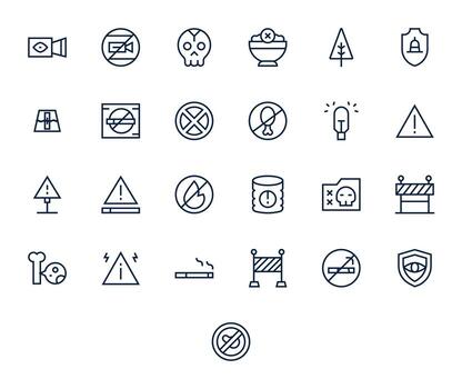 Caution Visual Pack containing 25 Regular Line Pixel Optimized Icons vector