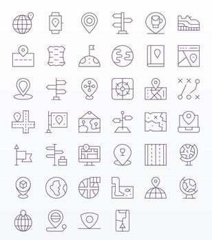 40 Thin Line Icons for Map in crisp High Resolution PIXEL Perfect resolution vector