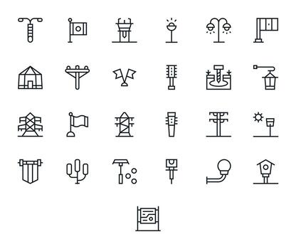 Regular Line Grid Fitted Icons from Pole Set with 25 128x128 Icons vector