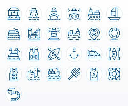 Nautical featuring 25 High Resolution Icons in Regular Line Design vector