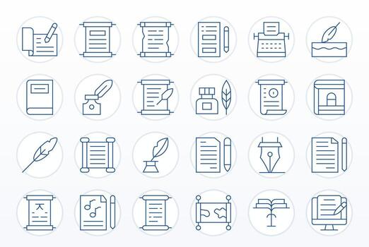 Manuscript Icon Repository containing 24 Thin Line High Resolution Pixel Optimized graphics vector