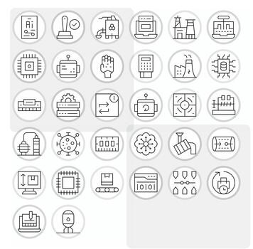 32 128x128 íconos para Procesando en editable Delgado línea formato vector