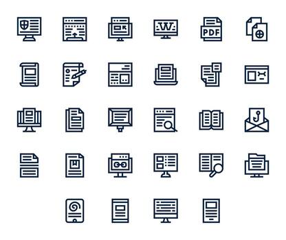 28 negrita línea píxel optimizado íconos a la medida para en línea documento retina Listo interfaz vector