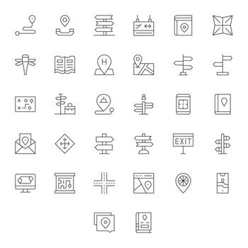 32 Thin Line Icons for Directions in crisp High Resolution Pixel Optimized resolution vector