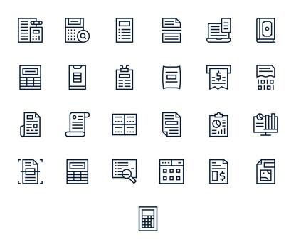 25 Regular Line Detail Enhanced Icons tailored for Spreadsheet 256x256 interface vector