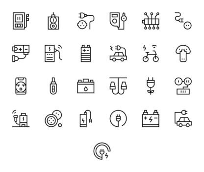 25 Regular Line Pixel Aligned Icons crafted for Charging High Resolution applications vector