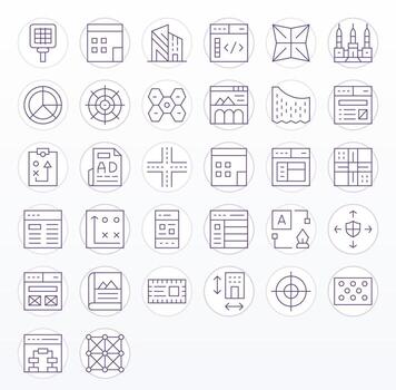 32 Delgado línea píxel Perfecto íconos hecho a mano para diseño 64 x 64 aplicaciones vector