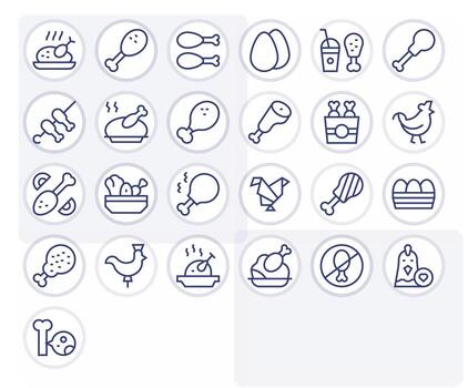 Chicken Icon Set with 25 Regular Line 256x256 Display Perfect Graphics vector