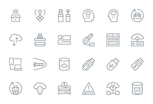 24 256x256 Thin Line Icons for Data Backup with Pixel Aligned precision vector