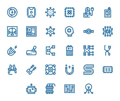 Circuit Icon Library with 28 Bold Line High Resolution Display Perfect Designs vector