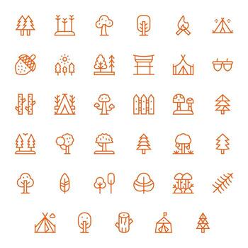 35 Icons for Woodland optimized in Pixel Optimized 64x64 Regular Line resolution vector