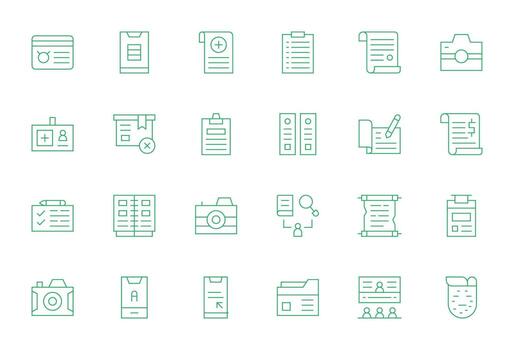 24 High Resolution Thin Line Icons for Record with Pixel Optimized precision vector