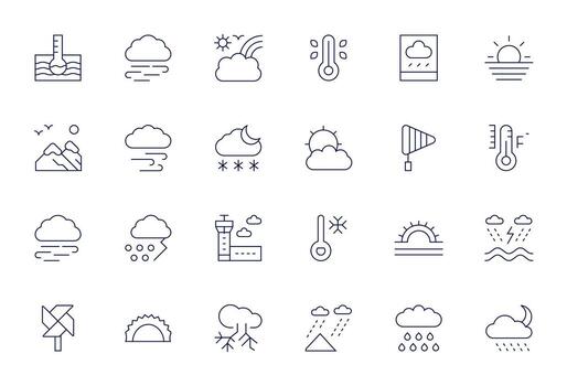 24 256x256 Thin Line Pixel Aligned Icons for Weather Projects vector
