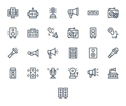 25 Regular Line Pixel Aligned Vectors for Sound System Theme