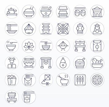 32 Grid Fitted Thin Line Icons designed for Asian Interface vector