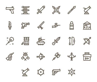 Weapon Icon Arsenal with 28 High Resolution Bold Line Pixel Optimized designs vector