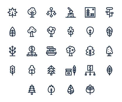 28 Bold Line Icons for Tree in crisp 256x256 PIXEL Perfect resolution vector
