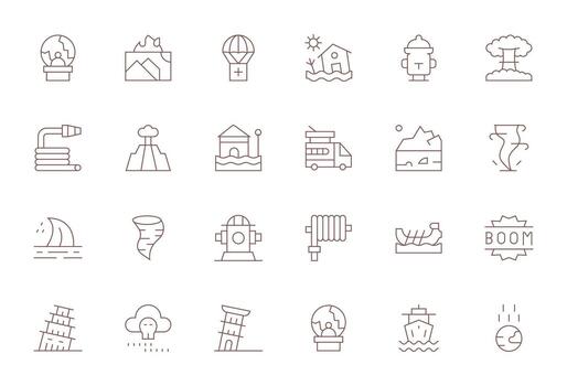 Disaster Icon Set with 24 Thin Line 256x256 Editable Graphics vector