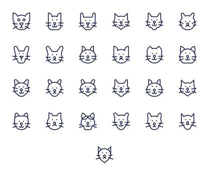 25 128x128 regular línea íconos para felino con píxel alineado precisión vector