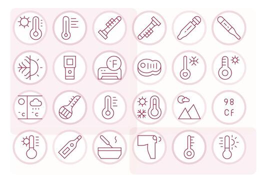 24 Thin Line Pixel Optimized Vectors for Thermometer Theme